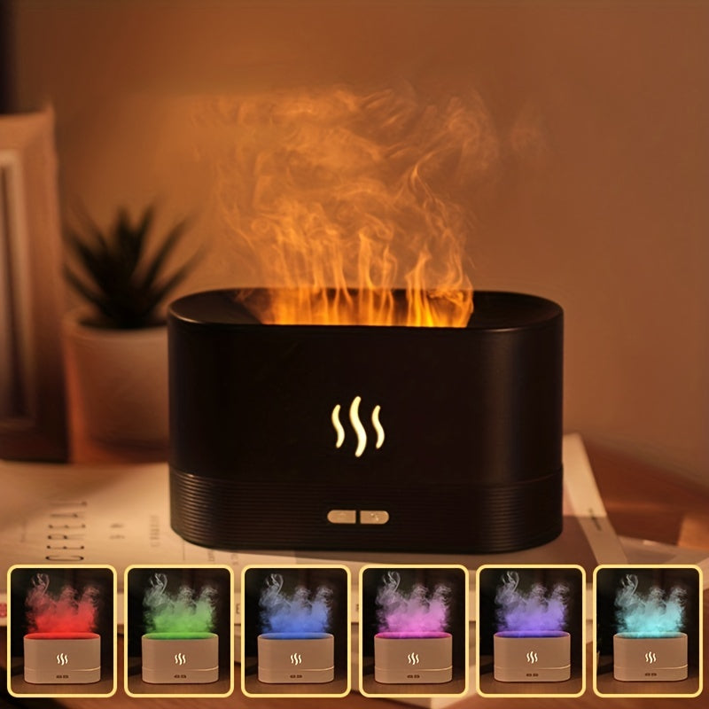 Difusor de aroma LED con efecto llama – humidificador decorativo USB para dormitorio y oficina