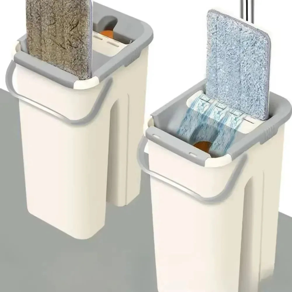 Fregona giratoria de microfibra con cubo plano de doble función y raspador – Limpieza eficiente para todo tipo de suelo