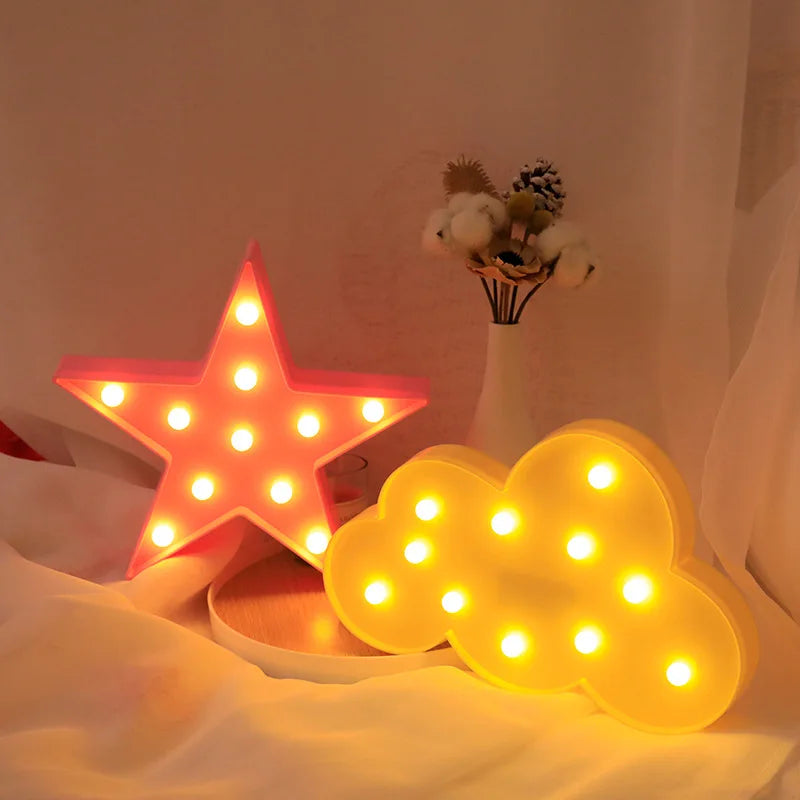 Lámpara LED decorativa con formas de luna, nube y estrella – luz cálida para dormitorio y escritorio