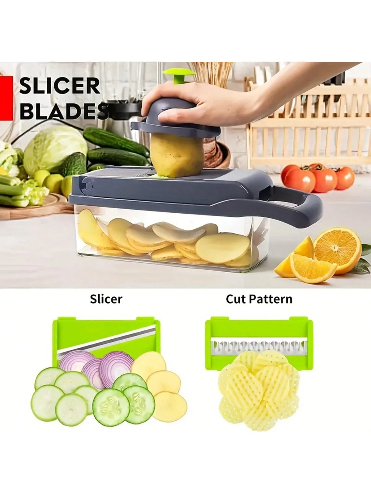 Juego de 14 uds/16 Uds., picadora de verduras, rebanadora de frutas multifuncional, rallador Manual de alimentos, rebanador de verduras, cortador con contenedor