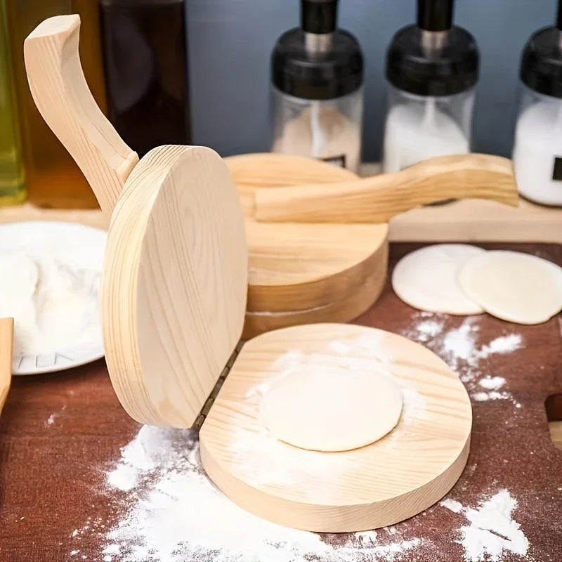 Aplastadora de Tortillas-Arepas-Pizzas Artesanal – Madera Natural Hecha a Mano