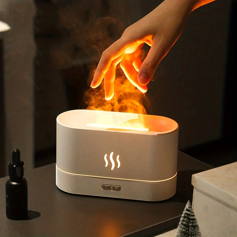 Difusor de aroma LED con efecto llama – humidificador decorativo USB para dormitorio y oficina