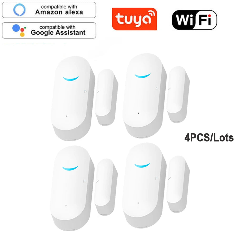 Pack 4 Sensores Inteligentes WiFi para Puertas y Ventanas – Compatible con Alexa y Google Home, Notificaciones en Tiempo Real